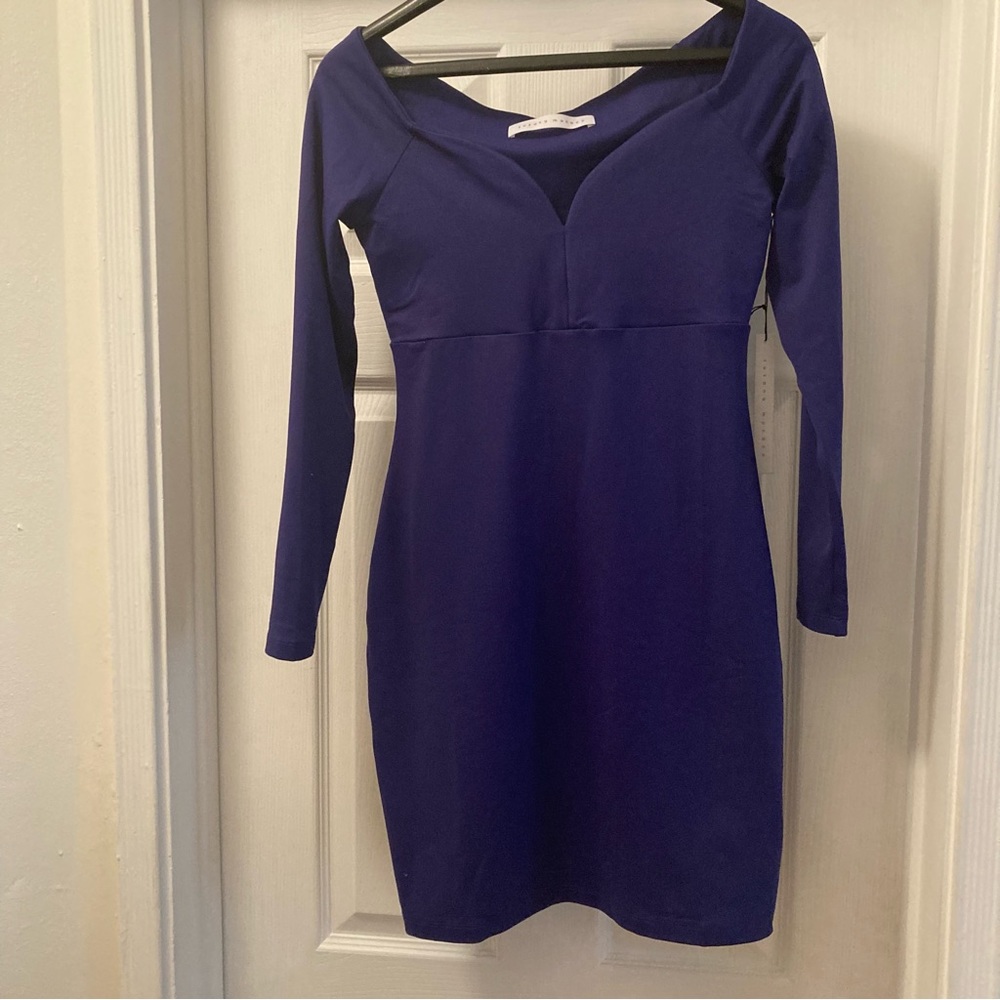 NWT Susana Monaco LS Royal Blue Sweetheart Neck Mini Dress size M BodyCon Style